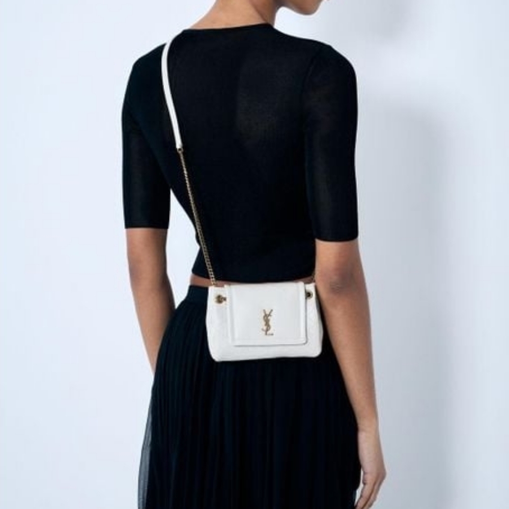 Like NEW! YSL SAINT LAURENT Nolita Mini Blanc Vintage Lambskin Shoulder Bag GABY - Picture 9 of 16